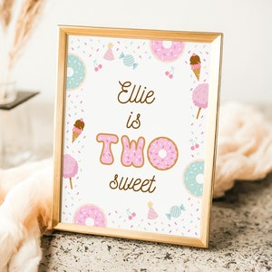 Décoration de fête Two Sweet - Donuts d&#39;anniversaire personnalisés pour l&#39;anniversaire de deux ans - Décorations pour le deuxième anniversaire d&#39;une fille