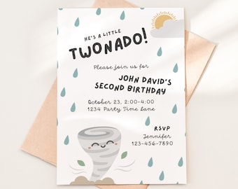 Twonado Birthday Invitations | Custom Birthday Party Invitation for Girl | Twonado Second Birthday | Adorable Birthday Invite