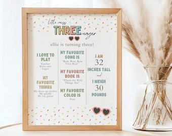 Tablero de hitos de Little Miss Threenager - Signo personalizado de cumpleaños de Threenager - Decoraciones de tercer cumpleaños para niña fiesta de tercer cumpleaños