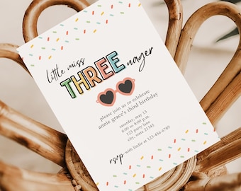 Little Miss Threenager 3rd Birthday Invitation | Funny Third Birthday Invitation | Birthday Party Invitation for Third Birthday Girl