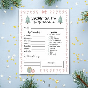 Secret Santa Questionnaire Printable - Secret Santa Questionnaire for Coworkers - Secret Santa Form for Secret Santa Gifts - Gift Exchange