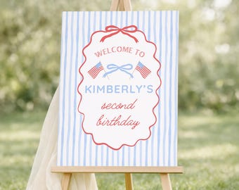 Red White and Two Birthday Welcome Sign for Girl Second Birthday, Cute 2nd Birthday Theme for Summer Birthday, Fourth 4th of July Birthday