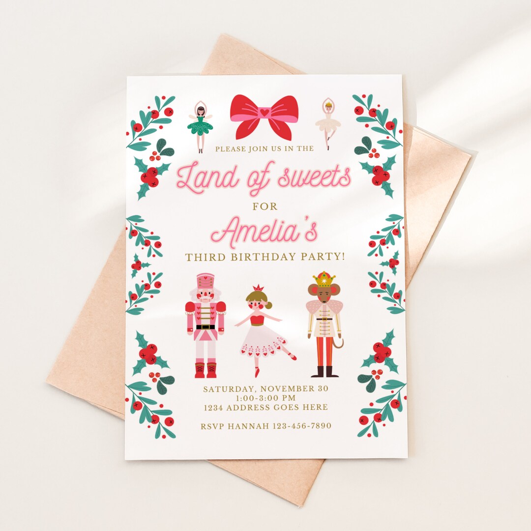 Land of Sweets Nutcracker Birthday Invitation Nutcracker Invitation for