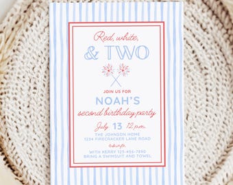 Red White and Two Birthday Invitation, 4th of July Popsicle Birthday ...