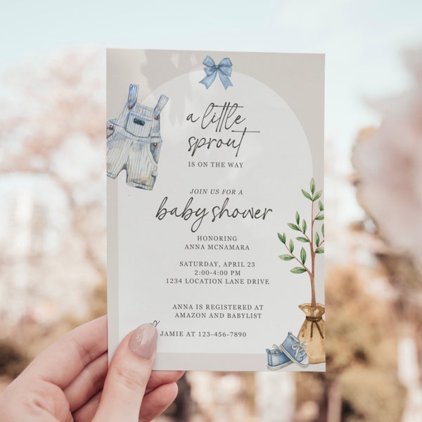 Garden Boy Baby Shower Invitation - Little Sprout Baby Shower Theme Invitation - Cute Spring Baby Shower Theme - Baby Shower Invites for Boy