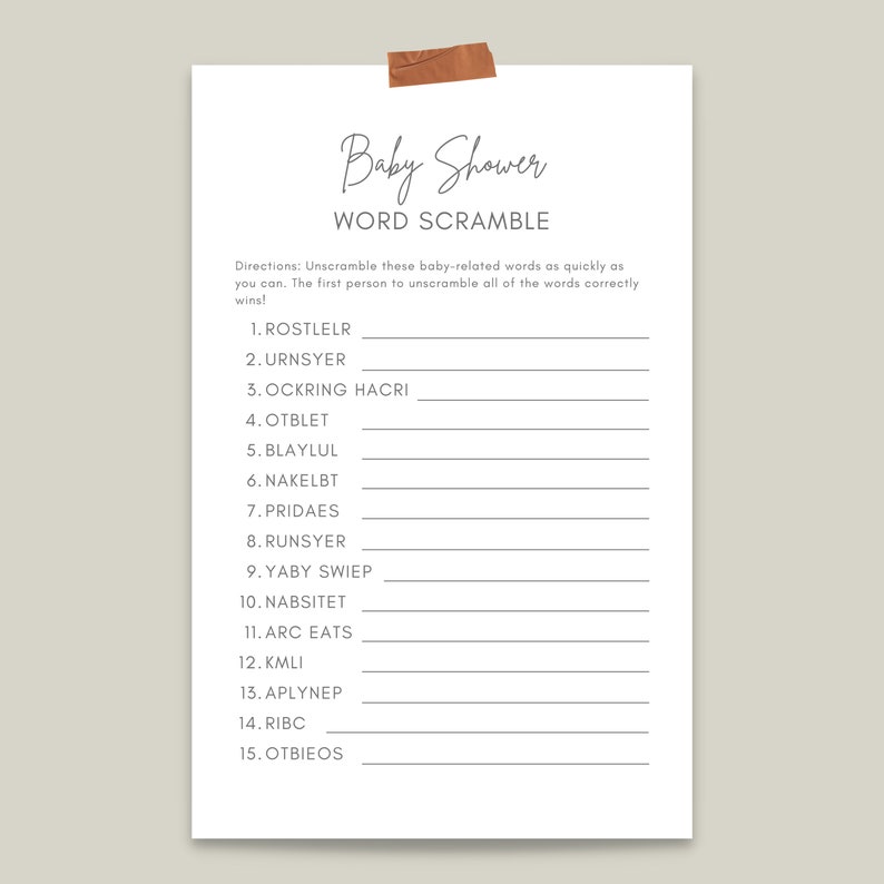 Coed Baby Shower Game Instant Download Simple Baby Shower Etsy
