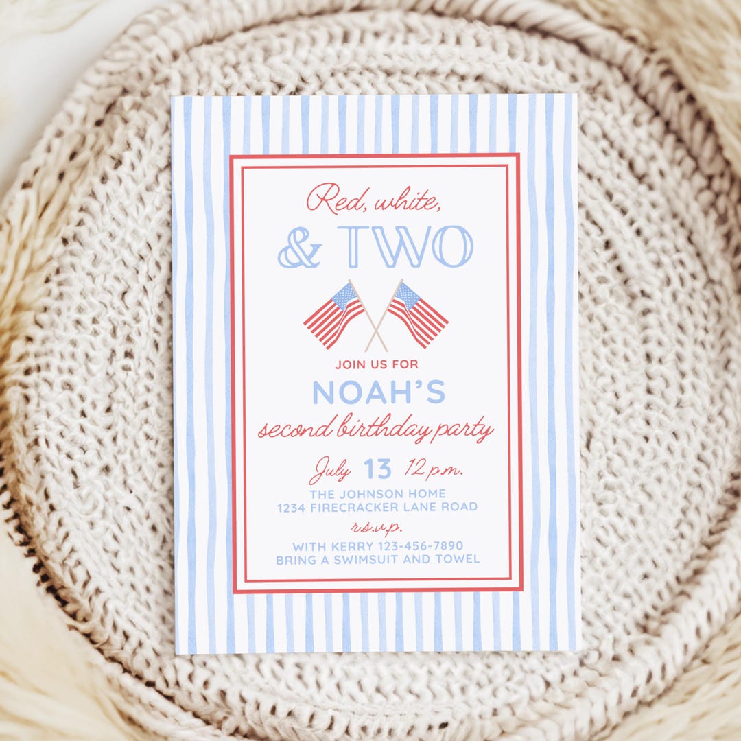 Red White and Two Invitation for Boy 2nd Birthday, Cute 2nd Birthday ...