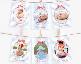 4th of July Birthday Decorations for Girl 1st Birthday, Bow Milestone Banner Photo Milestone Cards Cute for Girl Photo First Birthday Banner