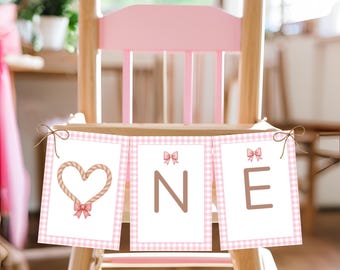 Cowgirl kinderstoel banner, strik eerste verjaardag banner voor baby eerste rodeo thema verjaardagsfeestje, strik meisje 1e verjaardag decoraties western