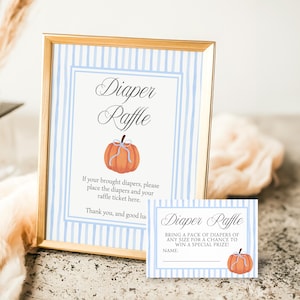 Little Pumpkin Baby Shower Diaper Raffle Sign, Diaper Raffle Cards for Fall Baby Shower, Fall Theme Canva Printable Boy Baby Shower Game
