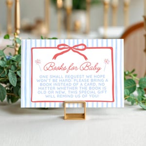 Rood wit en due boeken voor babykaart, 4 juli thema babyshower activiteitenspel voor meisje baby, strik babyshower bijsluitkaart zomerbaby