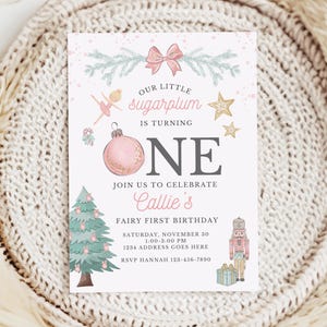 Nutcracker Birthday Invitation | Sugarplum Fairy First Birthday Invitation for Winter Birthday Party | Nutcracker Invitation for Girl