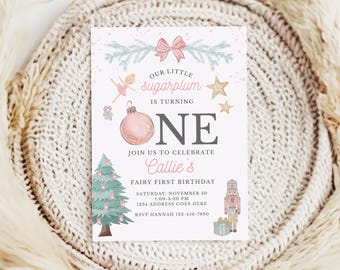 Invitación de cumpleaños de Cascanueces / Invitación de primer cumpleaños de Hada de Azúcar para fiesta de cumpleaños de invierno / Invitación de Cascanueces para niña