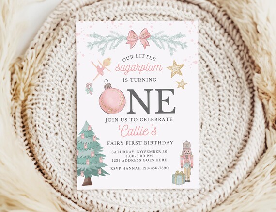 Nutcracker Birthday Invitation | Sugarplum Fairy First Birthday Invitation for Winter Birthday Party | Nutcracker Invitation for Girl