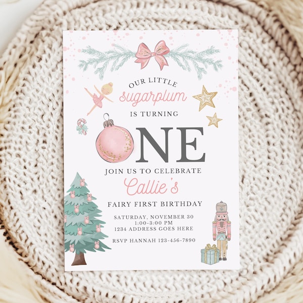 Nutcracker Birthday Invitation | Sugarplum Fairy First Birthday Invitation for Winter Birthday Party | Nutcracker Invitation for Girl