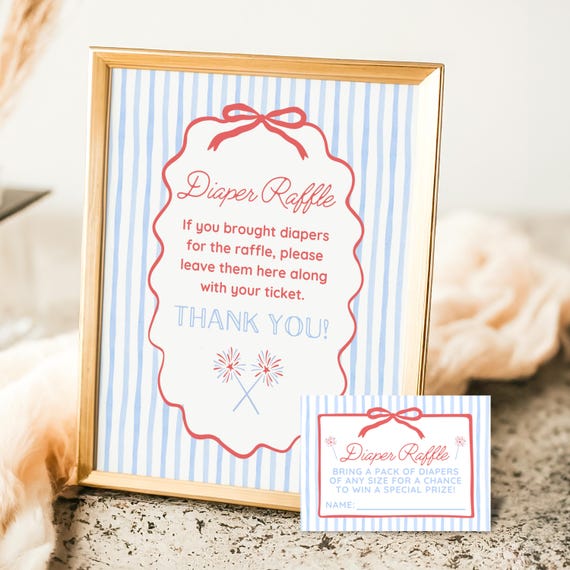 Red White and Due Baby Shower Diaper Raffle Set, 4th of July Theme