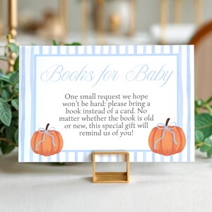 Pompoenboekjes voor babykaart, klassieke pompoenbabyboeken voor baby inlegvel voor jongensbaby, bijsluitkaart jongensbabyshower herfst herfst baby
