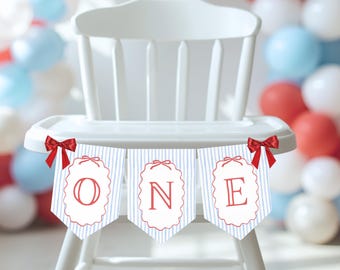 Little Firecracker 4th of July Birthday High Chair Banner, Printable 1st Birthday Decorations ONE Banner for Cake Smash, First Birthday Girl