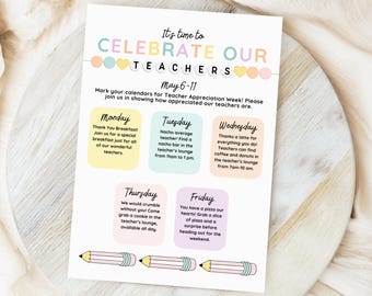 Editable Teacher Appreciation Week Flyer, 90s Theme Teacher Appreciation Events Ideas, PTO PTA Teacher Appreciation Schedule Friend Bracelet