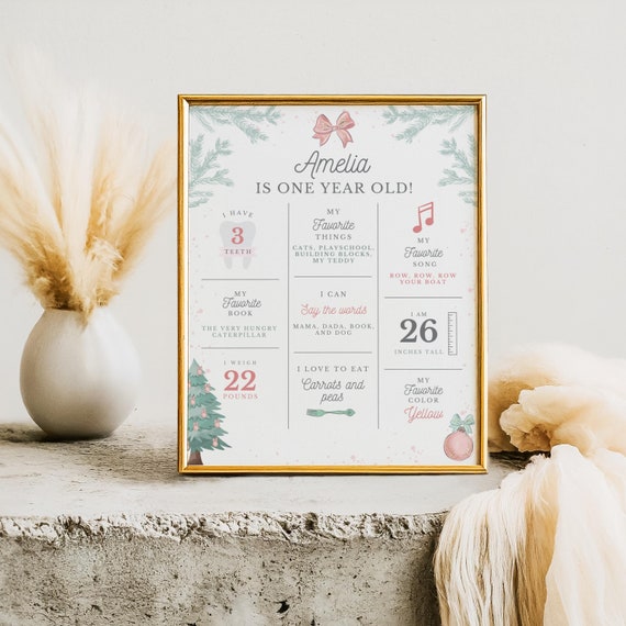 Nutcracker First Birthday Milestones Sign | Sugarplum Fairy First Birthday Sign for Winter Party Birthday Decorations for Girl 1st Birthday