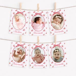 Décorations de 1er anniversaire Cerise pour une fête à thème Cerise sur le dessus, jolie bannière d'étape avec un noeud, Cartes photo pour bannière de premier anniversaire, photo de fille