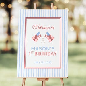 4th of July Birthday First Birthday Welcome Sign, All American Boy 1st Birthday Fourth of July Party Decorations, Red White and Blue Decor