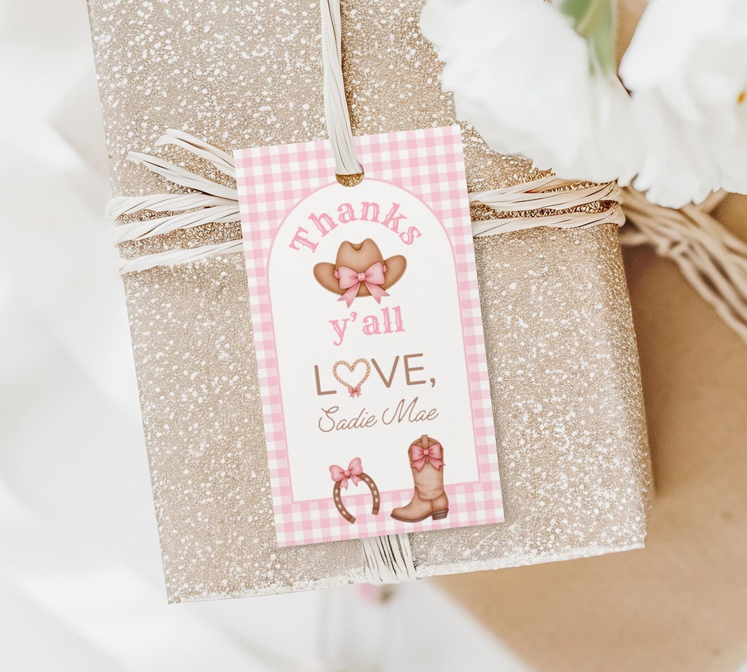 Pink First Rodeo Thank You Tag, First Rodeo Theme Party Favors Tag ...