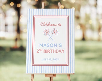 Red White and Two Birthday Welcome Sign for Boy Second Birthday, Cute 2nd Birthday Theme for Summer Birthday, Fourth 4th of July Birthday