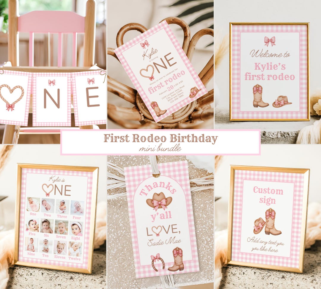 Pink First Rodeo Birthday Bundle, Cowgirl Theme Girl First Birthday ...