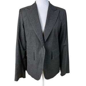 Vintage Banana Republic Size 10 Women&#39;s Blazer Jacket Striped Gray White Career
