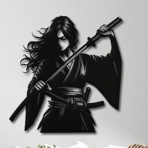 Samurai Woman Metal Wall Art, Samurai Metal Wall Decor, Samurai Wall Art, Japanese Room Decor, Woman Wall Decor, Bedroom Wall Decor