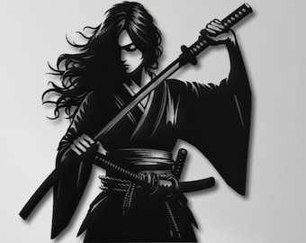 Samurai Frau Metall Wandkunst, Samurai Metall Wanddekor, Samurai Wandkunst, Japanische Zimmer Dekor, Frau Wanddekoration, Schlafzimmer Wanddekoration