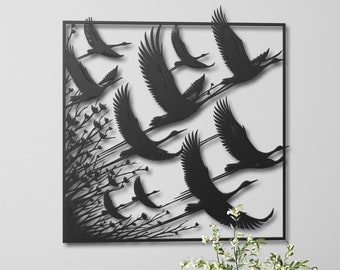 Cranes Metal Wall Art, Flock of Cranes Metal Wall Decor, Japanese Cranes Wall Decor ,Flying Birds Metal Wall Decor, Housewarming Gift