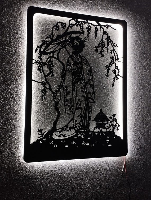 Japanese Kimono Women Metal Wall Art, Geisha Metal Wall