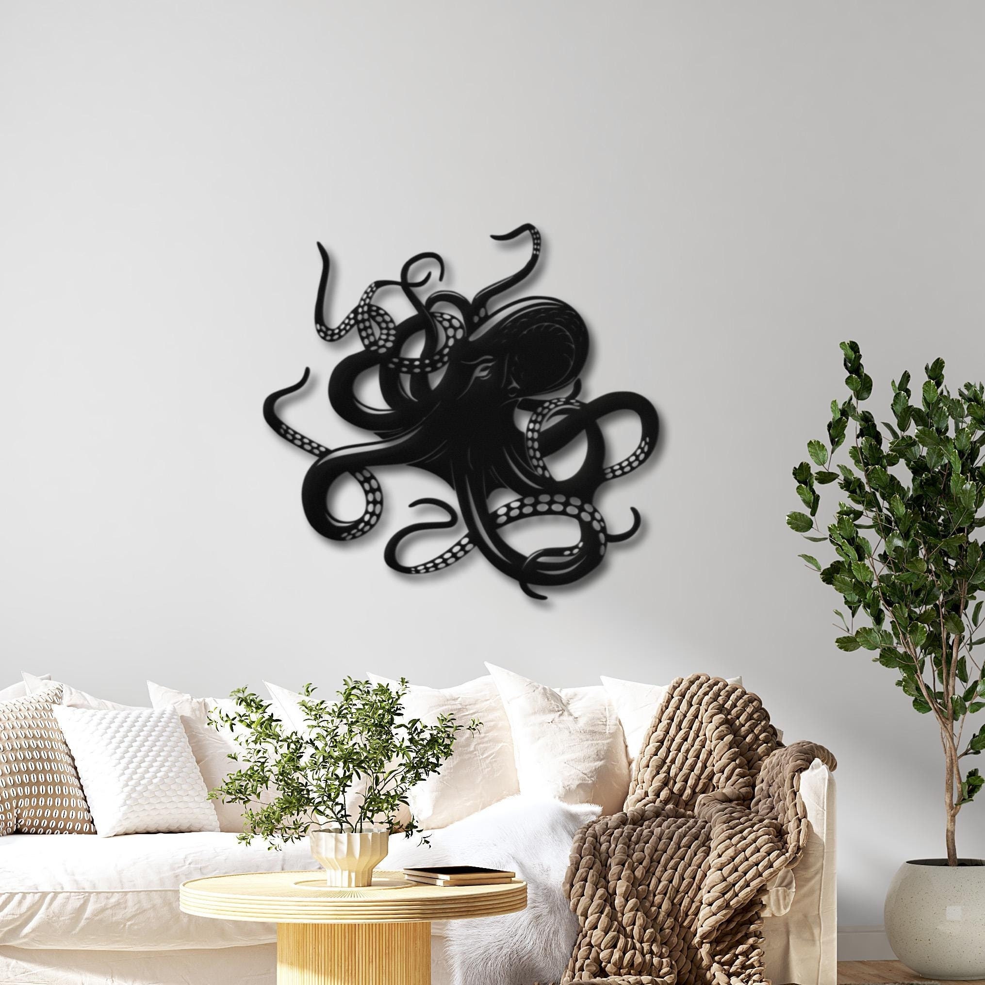 Octopus Metal Wall Art | Ocean-Inspired Home Decor | Unique Nautical Wall Hanging | Handmade Metal Art for Living Room & Gifts