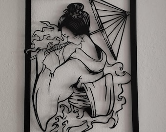 Geisha Metal Wall Art, Minimalist Japanese Decor, Modern Asian Home Accent, Unique Zen Wall Hanging, Geisha Wall Decor, Japan Wall Decor