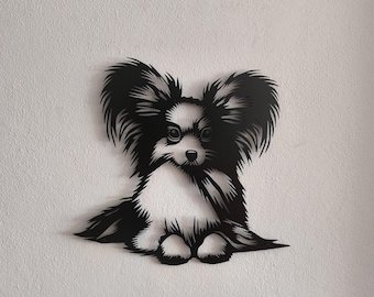 Papillon Dog Metal Wall Decor, Dog Lover Gifts, Farmhouse Wall Decor, Lovely Papillon Wall Decor, Dog Portrait for Garden Decor