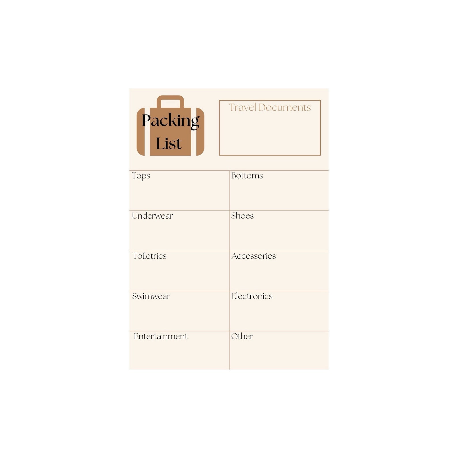 Modèle imprimable de liste de colisage Beige A4 Etsy France