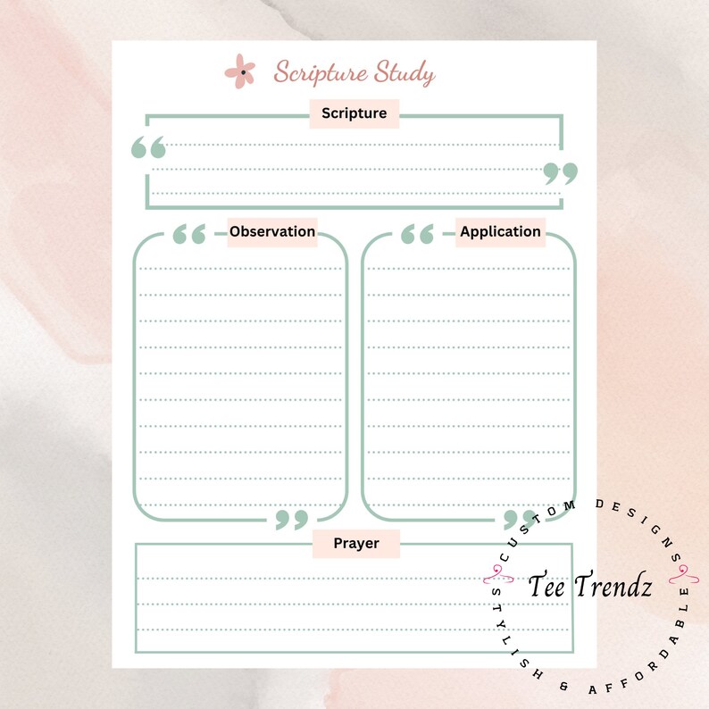 SOAP Bible Study Prayer Journal Printable Full Size Digital Etsy