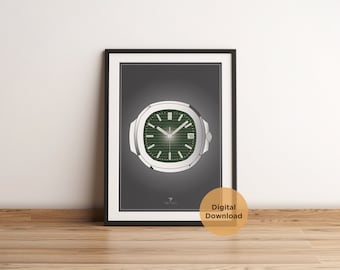 Patek Philippe Nautilus, Ver arte de pared imprimible, Impresión de reloj, Descarga digital, Arte de horología, Decoración, Regalo de cumpleaños