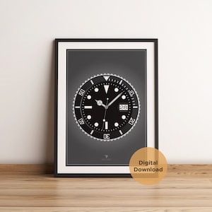 Rolex Submariner, Watch Printable Wall Art, Watch print, Digital Download, Horology Artwork, Decor, Birthday Gift