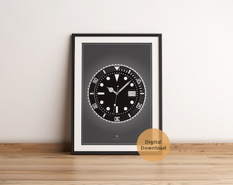 Rolex Submariner, Ver arte de pared imprimible, Impresión de reloj, Descarga digital, Arte de horología, Decoración, Regalo de cumpleaños