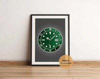 Rolex Submariner HULK, Ver arte de pared imprimible, Impresión de reloj, Descarga digital, Arte de relojería, Decoración, Regalo de cumpleaños