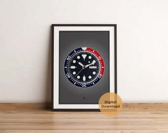 Seiko SKX009, Arte de pared imprimible de reloj, Impresión de reloj, Descarga digital, Arte de relojería, Arte de reloj, Decoración, Regalo de cumpleaños, Regalo del día del padre