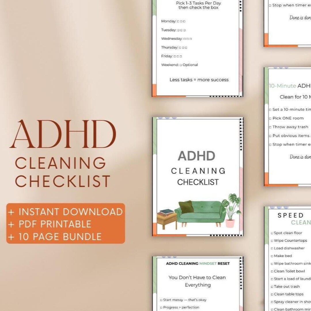 ADHD Cleaning Checklist Printable | ADHD Friendly Cleaning Routine ...