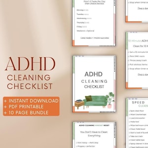 Liste de contrôle pour le nettoyage du TDAH imprimable | Routine de nettoyage adaptée au TDAH | Système de nettoyage sans surcharge | Lot de 10 pages PDF | Téléchargement instantané