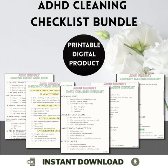 ADHD Cleaning Checklist Bundle + Bonus Productivity Sheet Gift