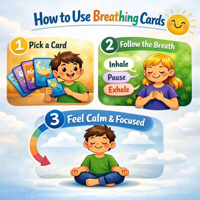 Calm Down Cards for Kids, Printable Breathing Cards, Toddler Calm Kit ...