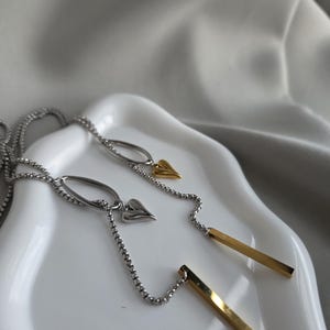 Long Stainless Steel Lariat Necklace – Minimalist Y Necklace with Silver or Gold Heart