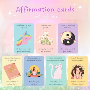 35 Affirmation Cards, Flash Cards, Self-Care, Happy Cards, Inspirational Quotes, Canva Template, Digital Download